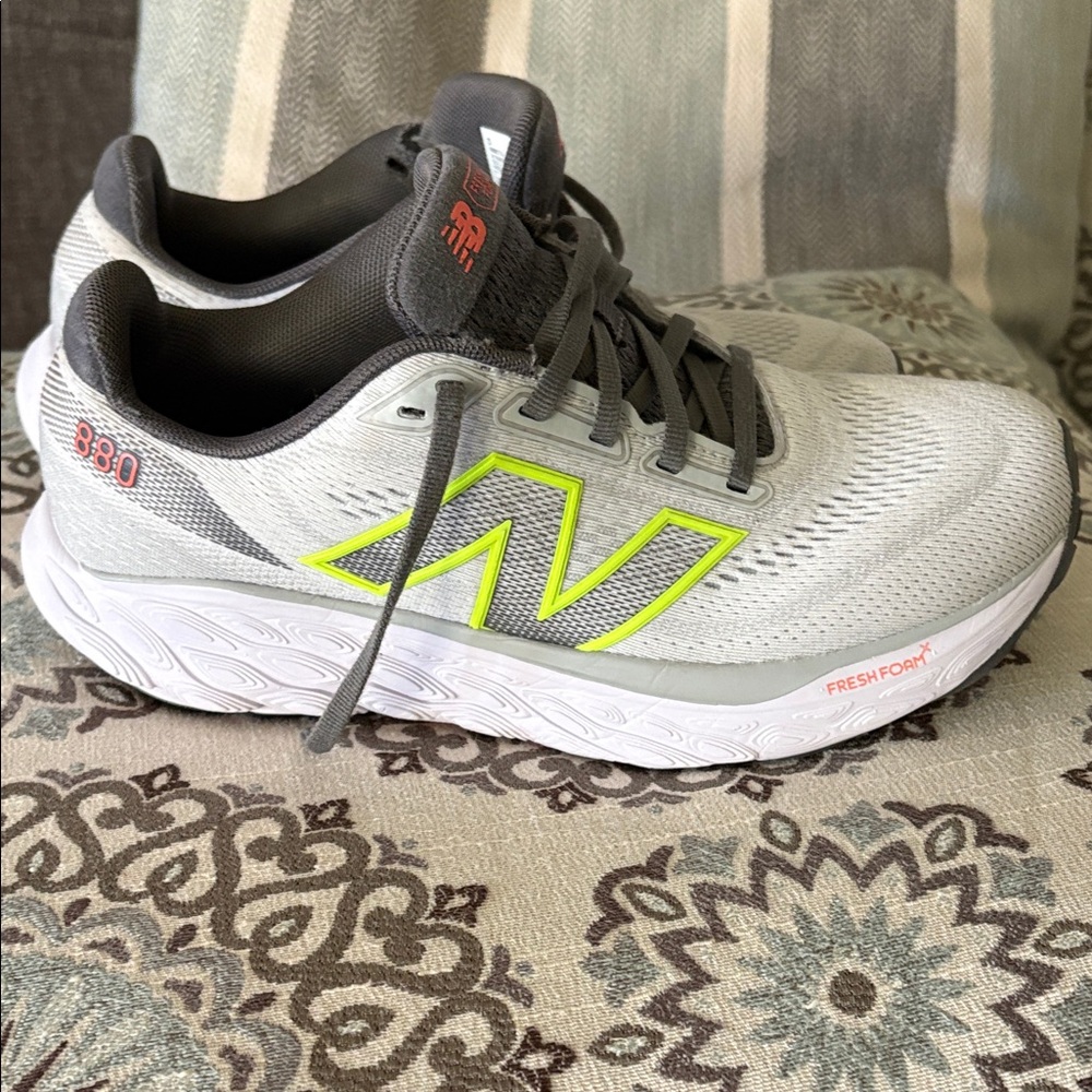 New Balance White and Gray Sneakers with Neon Accents